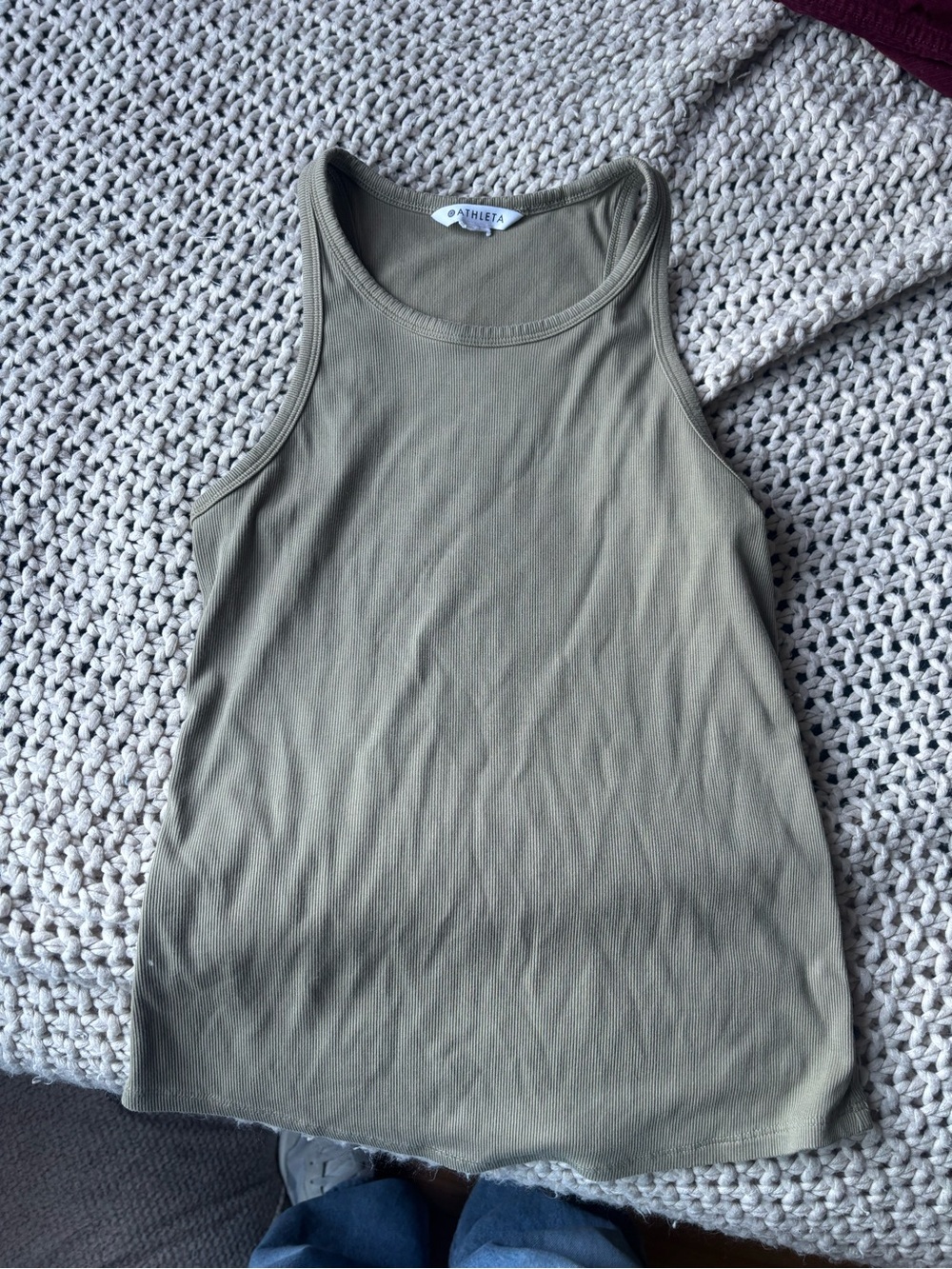 Athleta Olive Green Ribbed Tank - High Scoop Sleeveless Top